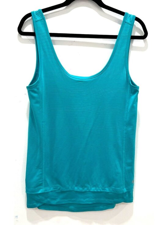 Colosseum Tops - Colosseum Teal Blue Subtle Striped High-Low Athletic Tank Top Size Large